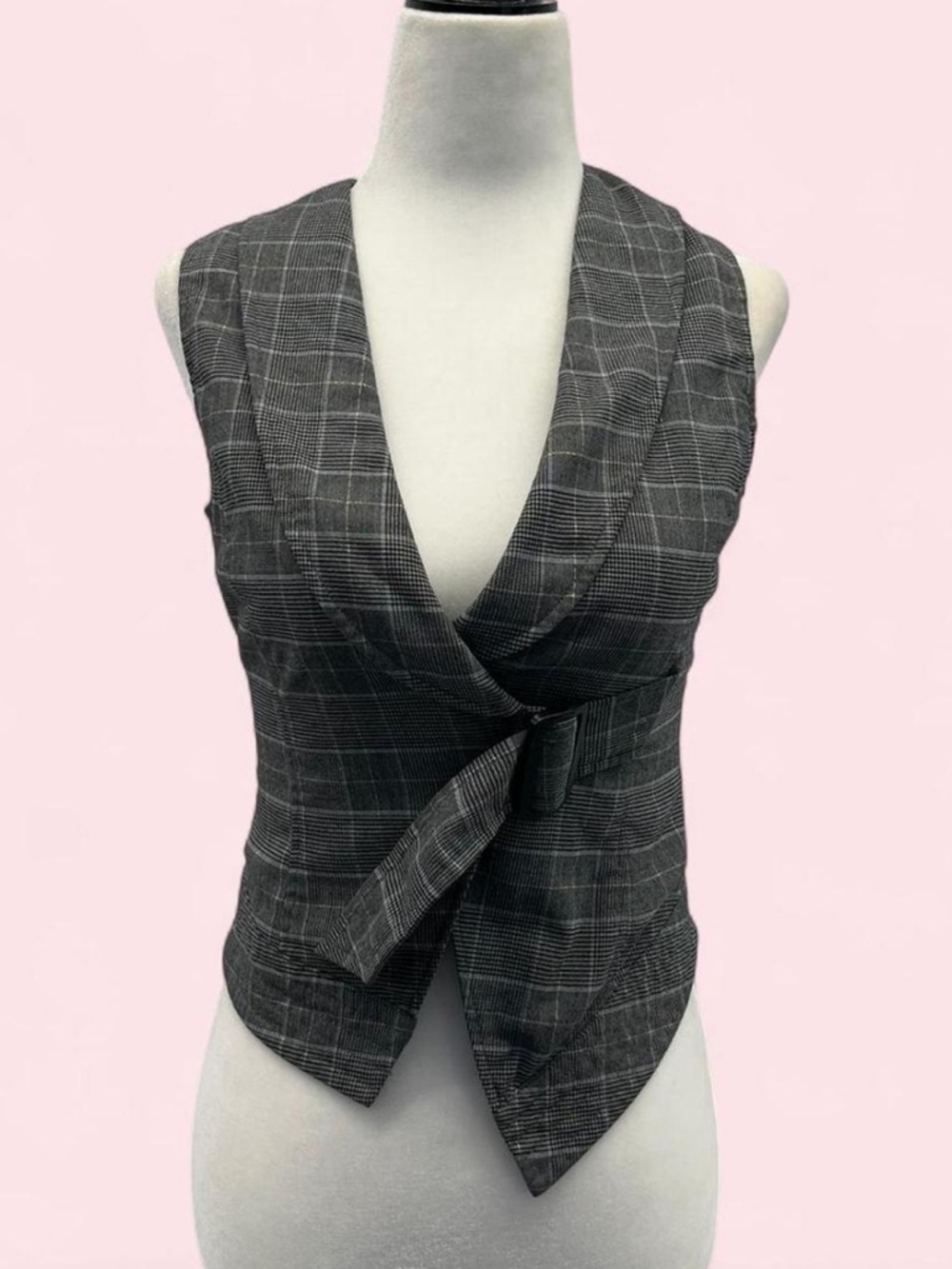 Seductions Grey Plaid Wrap Vest Top | Y2K Office Siren